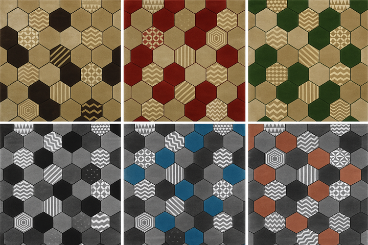 Honeycomb Hexagon Pattern Rug – Multiple Colours & Sizes