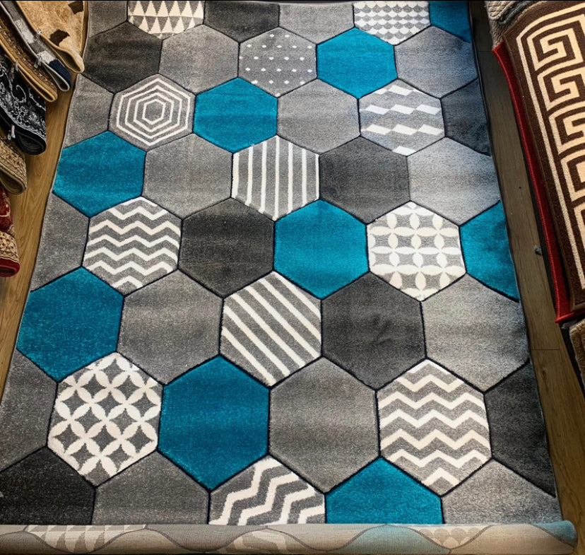 Honeycomb Hexagon Pattern Rug – Multiple Colours & Sizes