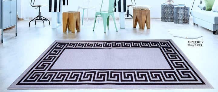 Greek Key Washable Indoor Mat – Grey-Black