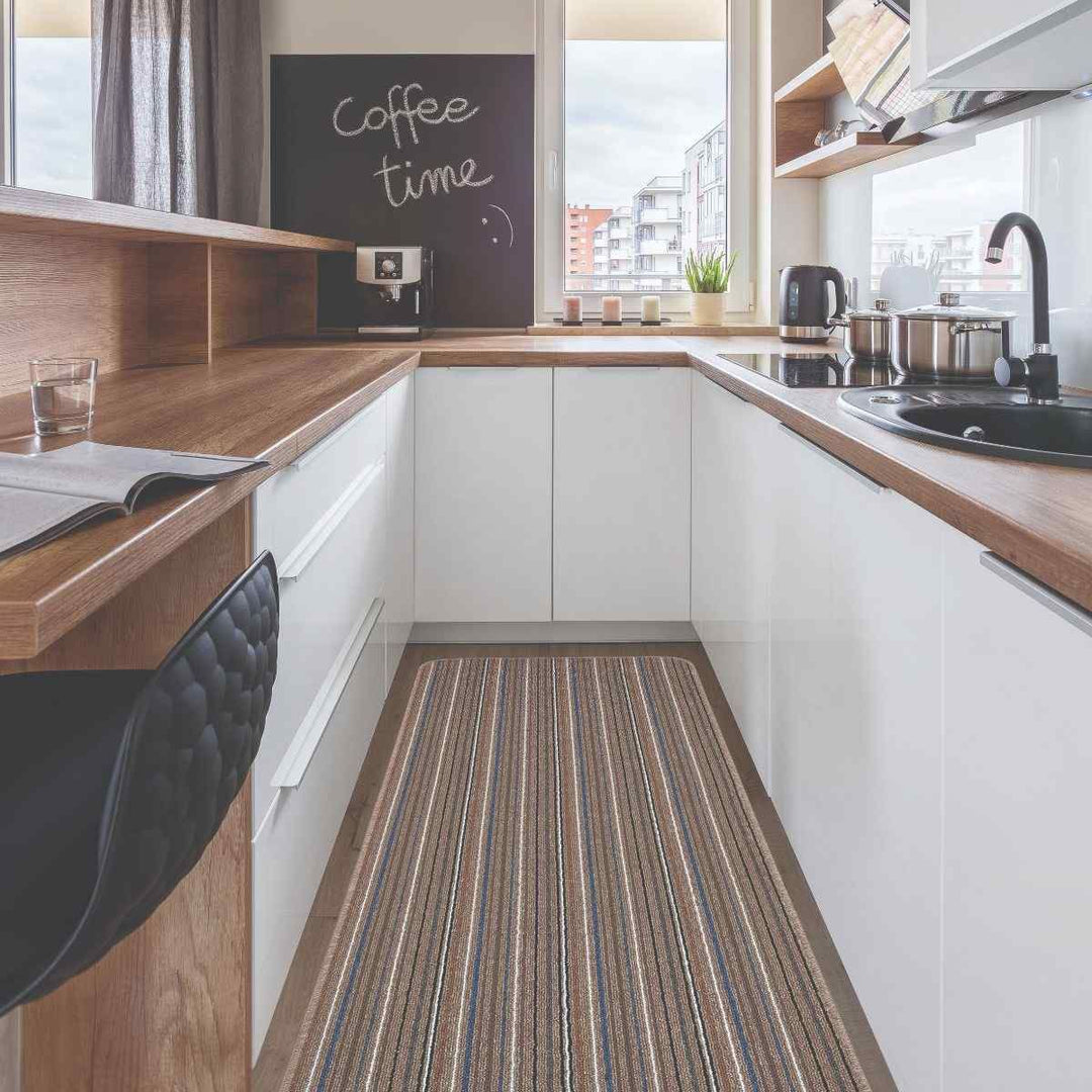 Striped Launderable Mat Mocha/Blue Runner