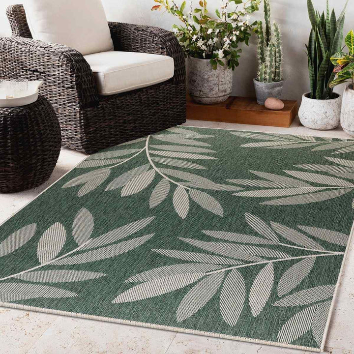 Duo Weave Indoor/Outdoor Rug Trailing Leaves Green